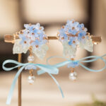 Women Hanfu Hair Clips Blue Cherry Blossom PairQipao Accessories