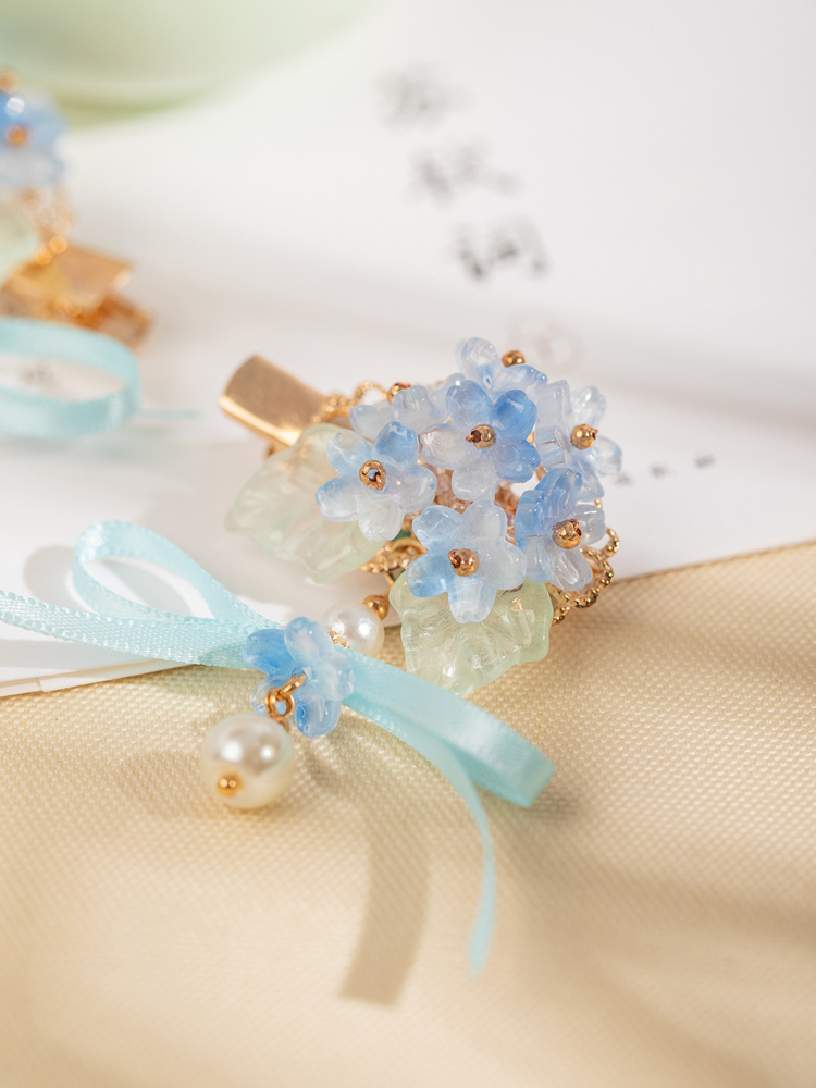 Women Hanfu Hair Clips Blue Cherry Blossom PairQipao Accessories