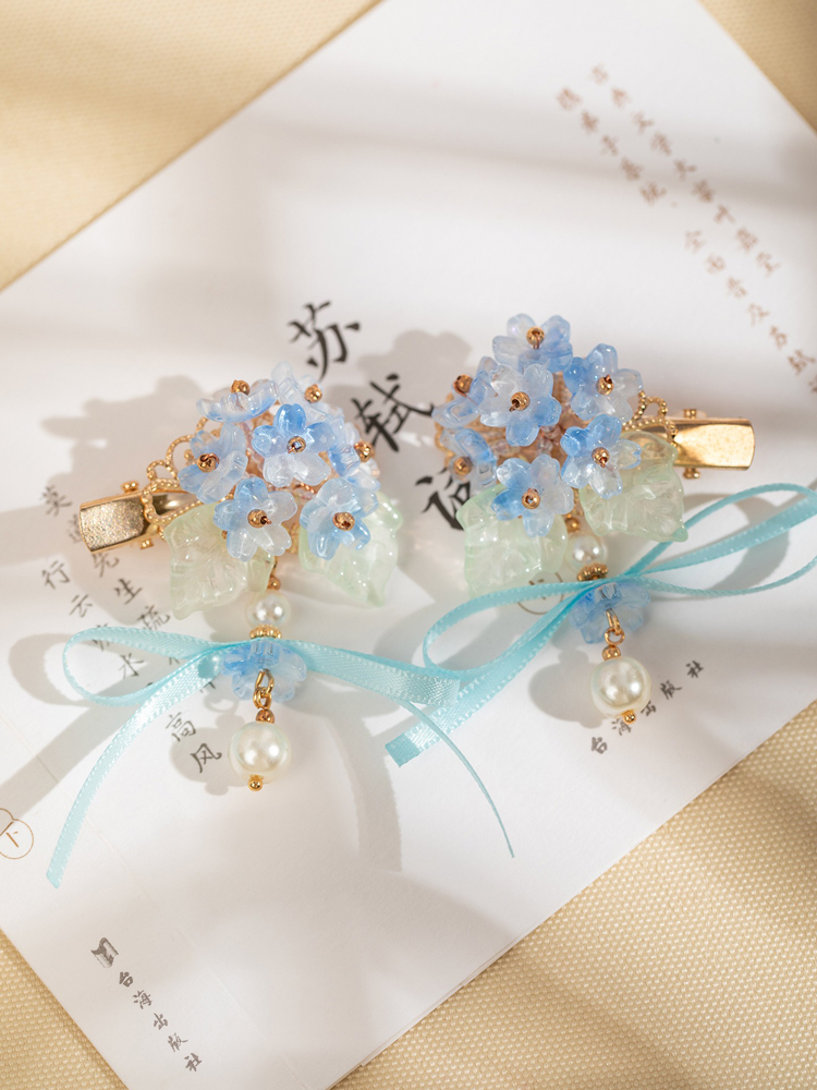 Women Hanfu Hair Clips Blue Cherry Blossom PairQipao Accessories