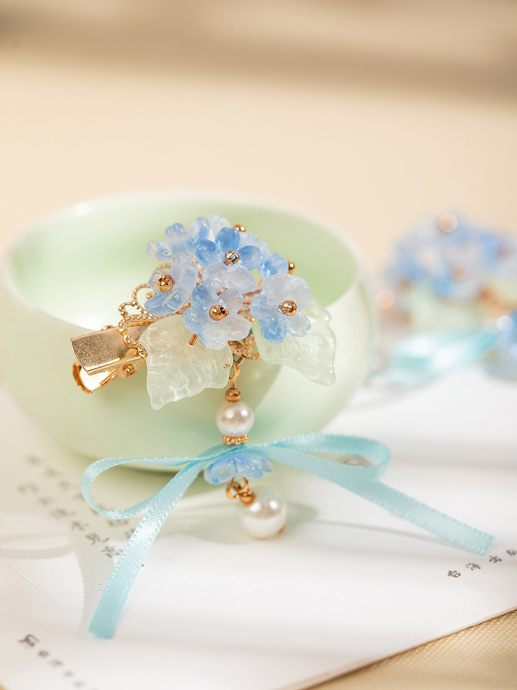 Women Hanfu Hair Clips Blue Cherry Blossom PairQipao Accessories