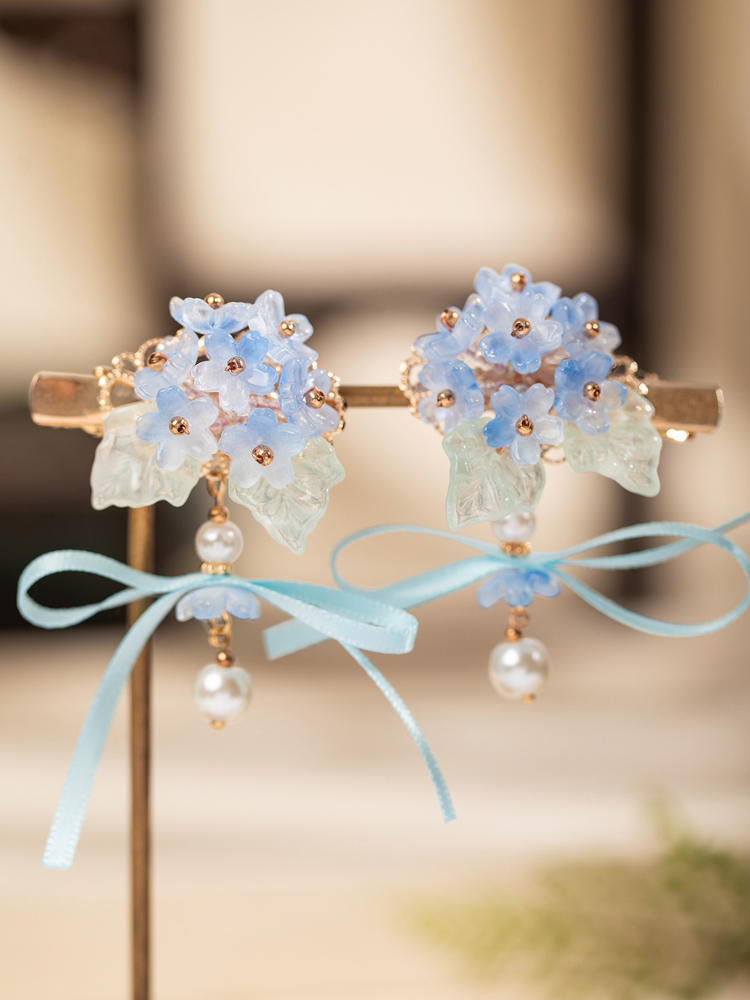 Women Hanfu Hair Clips Blue Cherry Blossom PairQipao Accessories