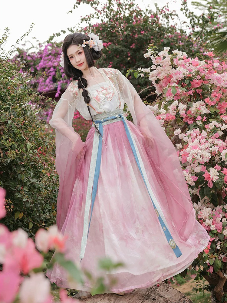 Women Qiyao Hanfu Set Spring Pink Casual Song Dynasty Wear