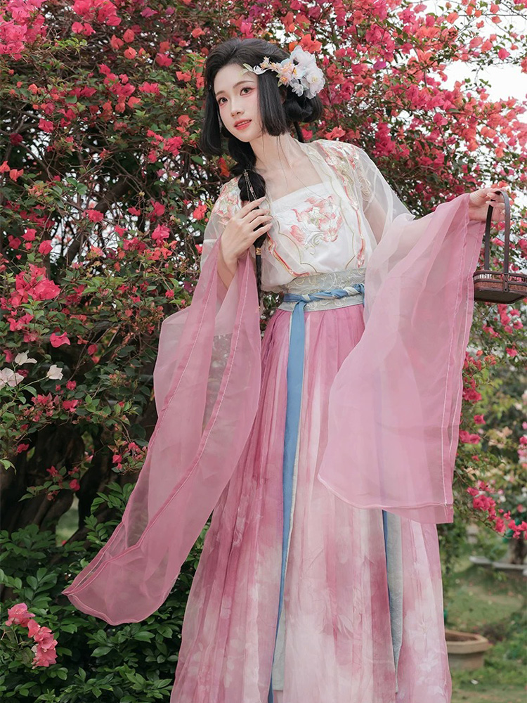 Women Qiyao Hanfu Set Spring Pink Casual Song Dynasty Wear