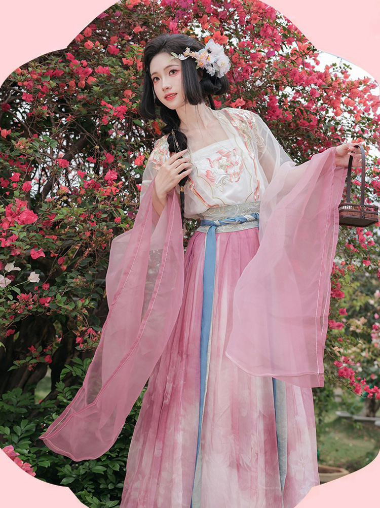 Women Qiyao Hanfu Set Spring Pink Casual Song Dynasty Wear