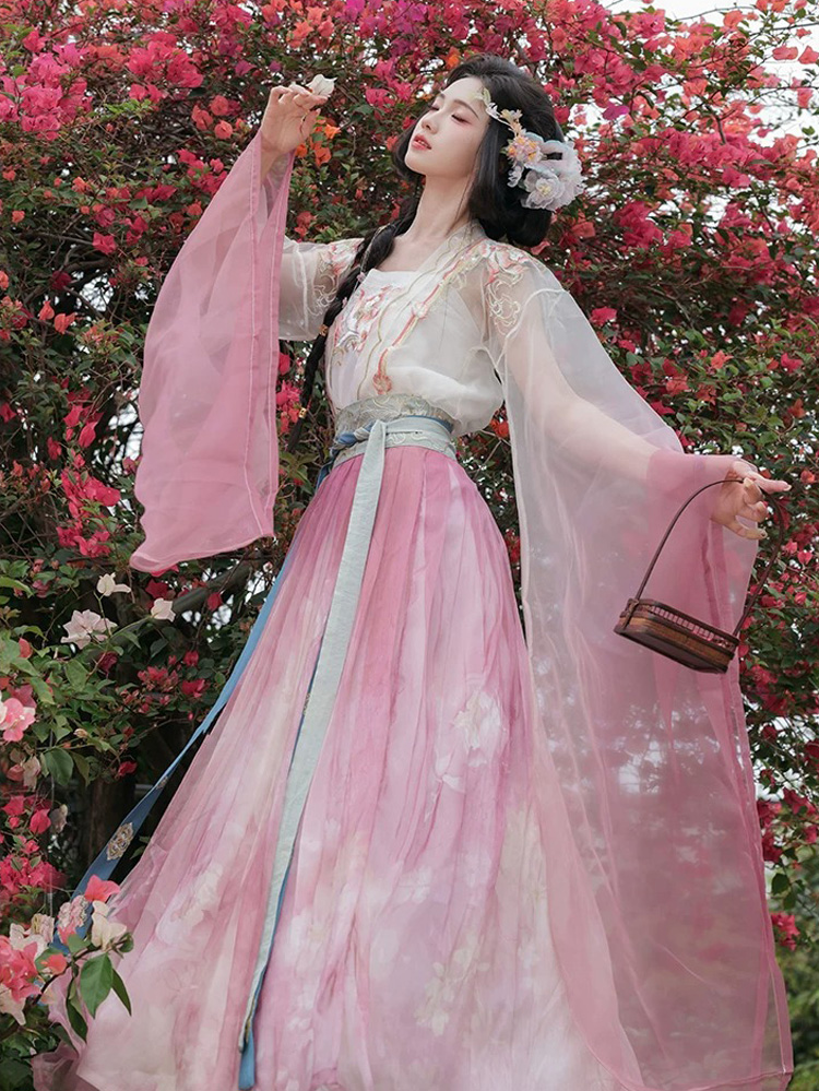 Women Qiyao Hanfu Set Spring Pink Casual Song Dynasty Wear
