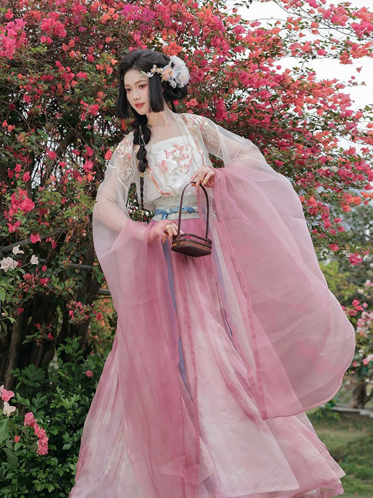 Women Qiyao Hanfu Set Spring Pink Casual Song Dynasty Wear