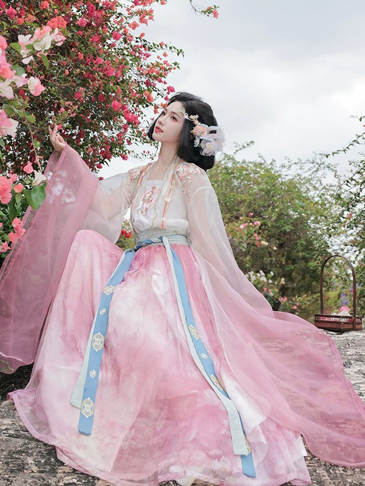 Women Qiyao Hanfu Set Spring Pink Casual Song Dynasty Wear