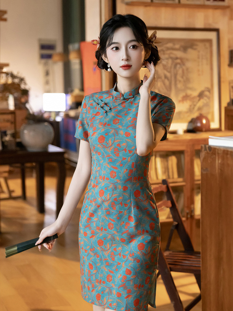 Women Short Qipao Summer Short-Sleeve Casual Dress