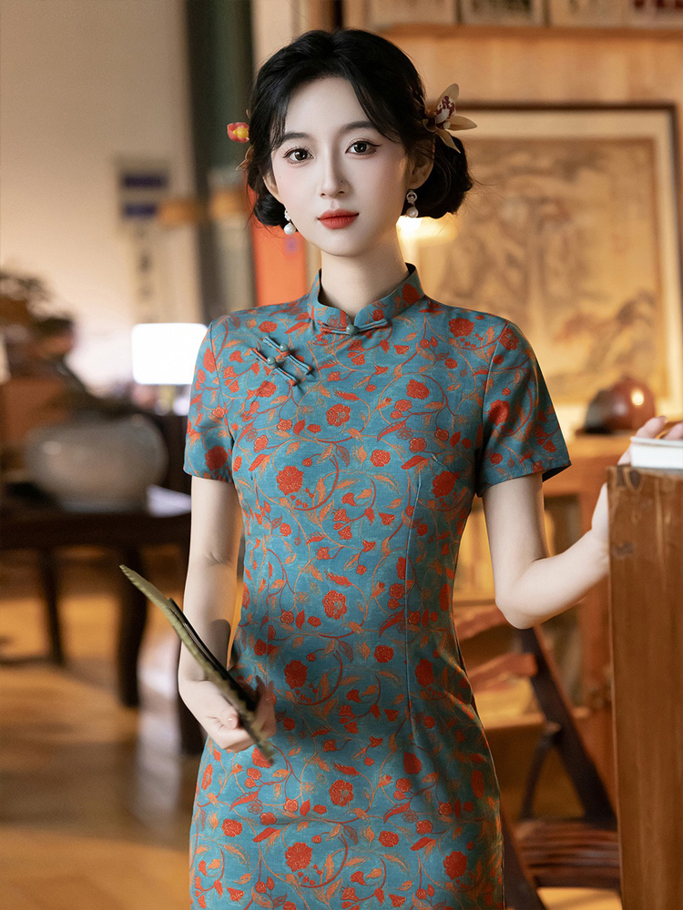 Women Short Qipao Summer Short-Sleeve Casual Dress