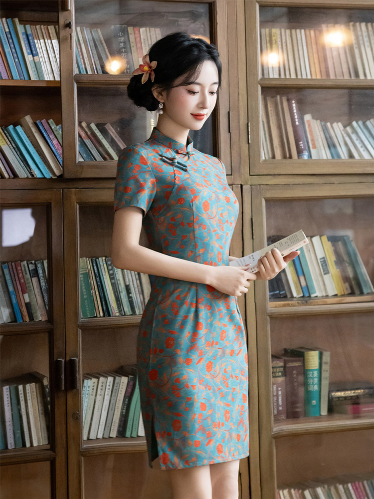 Women Short Qipao Summer Short-Sleeve Casual Dress