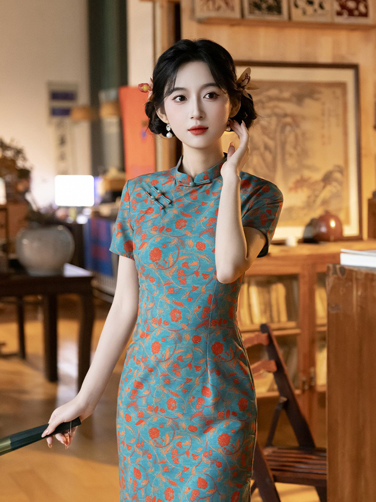Women Short Qipao Summer Short-Sleeve Casual Dress