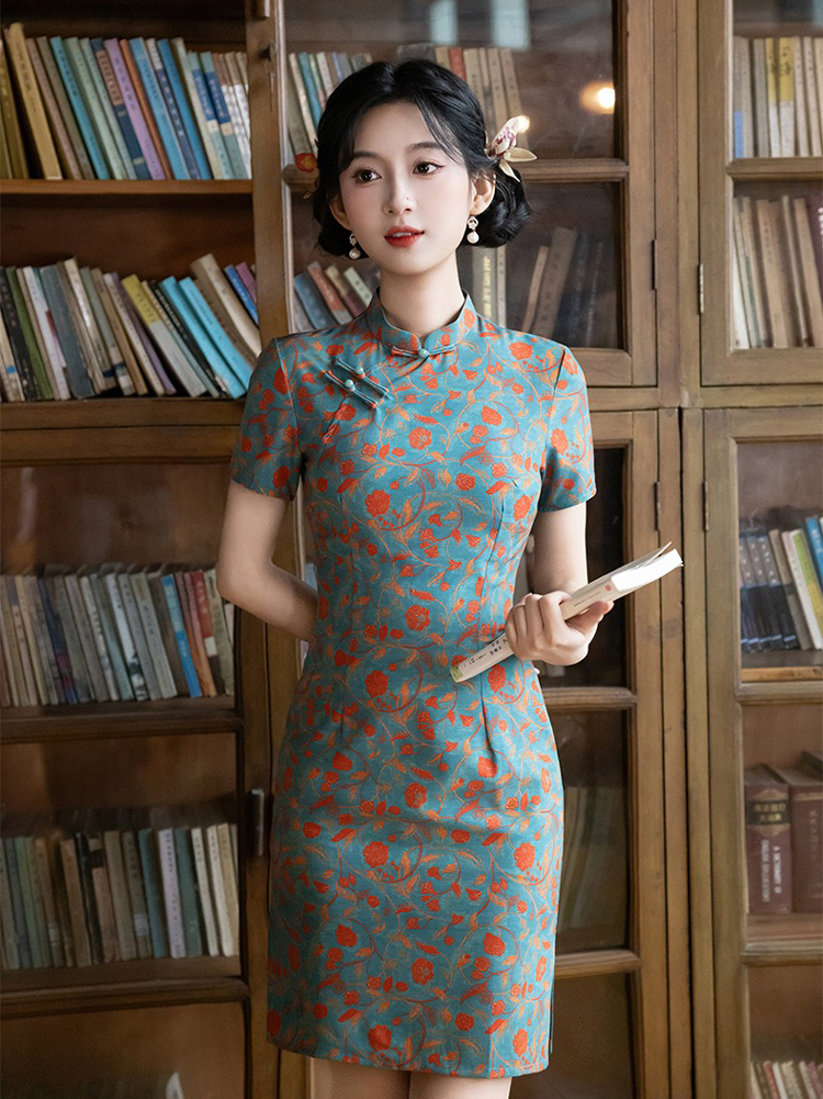Women Short Qipao Summer Short-Sleeve Casual Dress