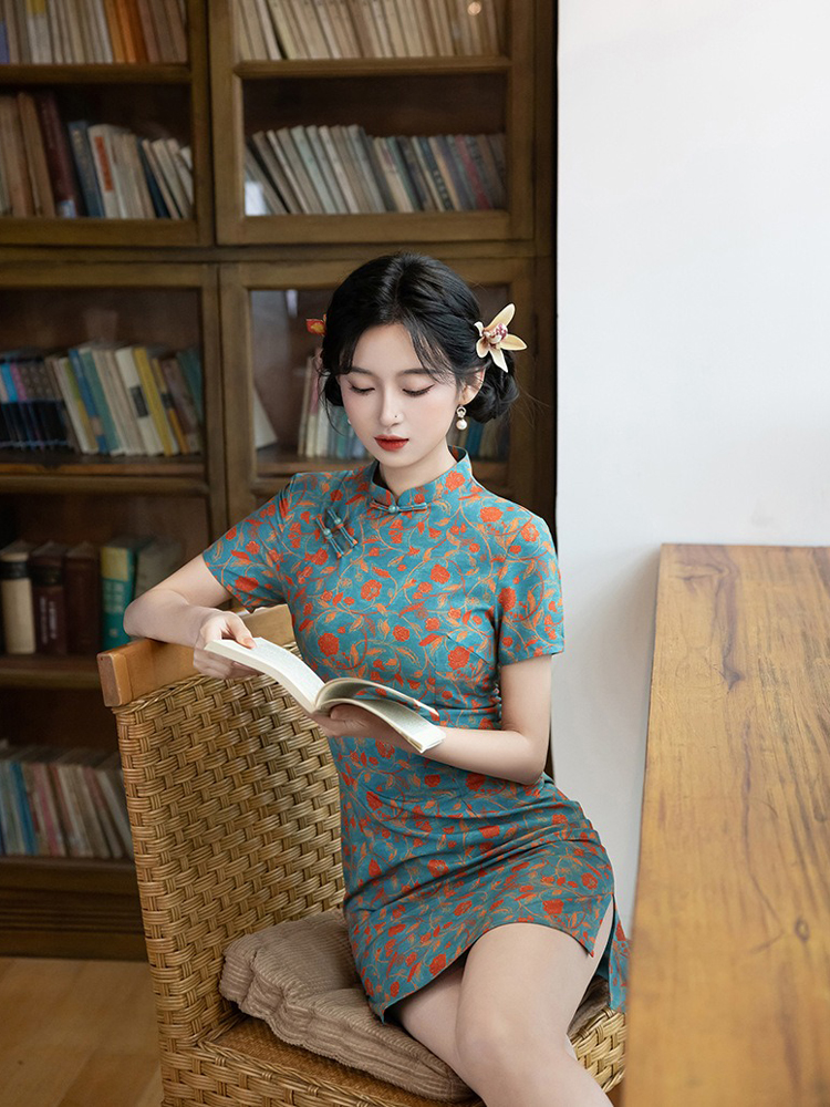 Women Short Qipao Summer Short-Sleeve Casual Dress
