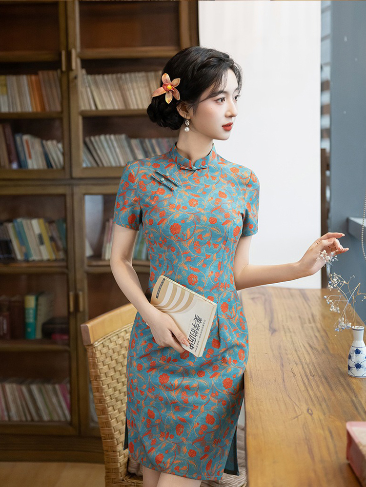 Women Short Qipao Summer Short-Sleeve Casual Dress