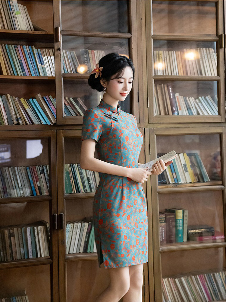 Women Short Qipao Summer Short-Sleeve Casual Dress