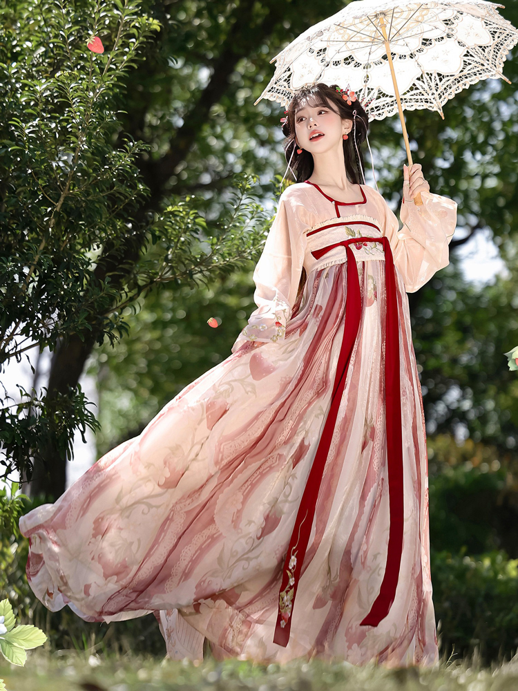 Women Tang Dynasty Hanfu Set Qixiong Style Strawberry Design Fresh Casual