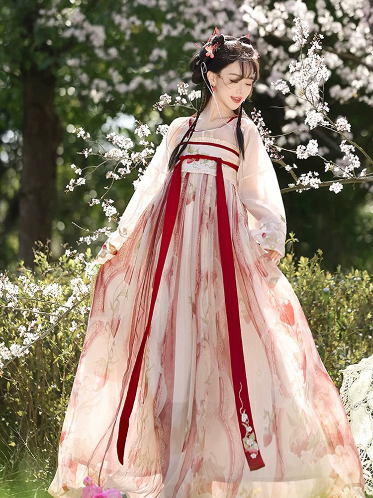 Women Tang Dynasty Hanfu Set Qixiong Style Strawberry Design Fresh Casual