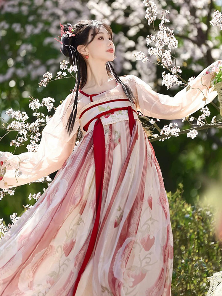 Women Tang Dynasty Hanfu Set Qixiong Style Strawberry Design Fresh Casual