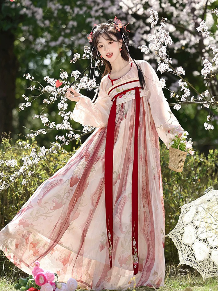 Women Tang Dynasty Hanfu Set Qixiong Style Strawberry Design Fresh Casual