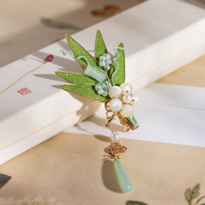 Bamboo Leaf Hair Clips Hanfu Velvet Hair Accessories Retro for Look