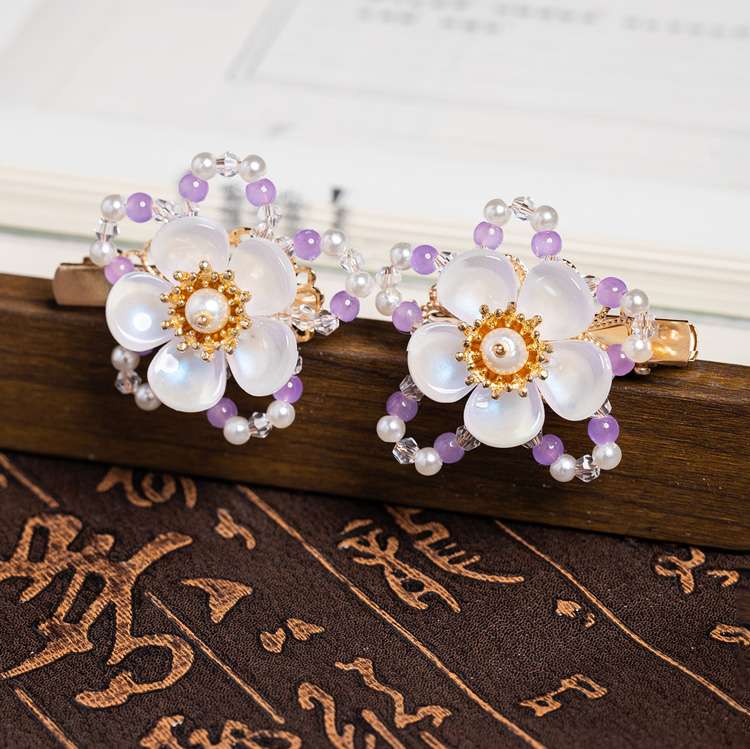 Classic Children Hanfu Hair Clip Purple Floral Hair Accessory