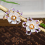 Classic Children Hanfu Hair Clip Purple Floral Hair Accessory