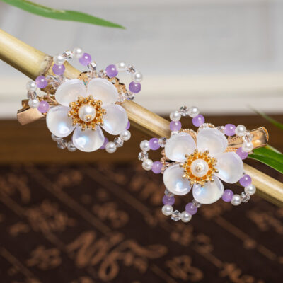 Classic Children Hanfu Hair Clip Purple Floral Hair Accessory