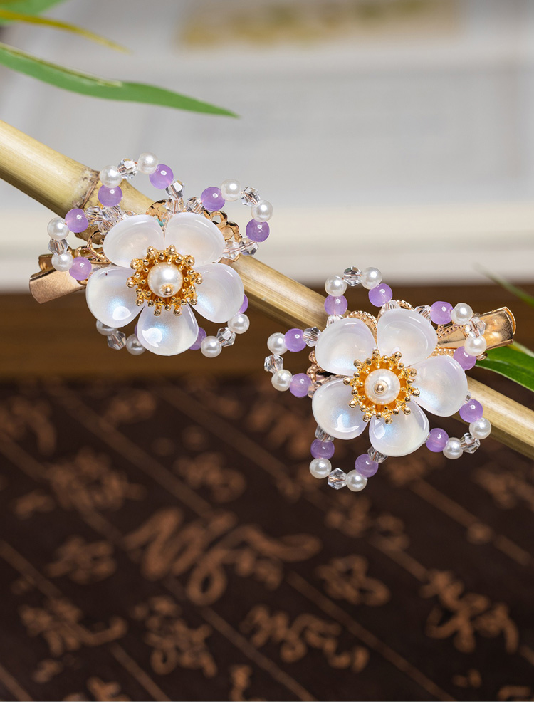 Classic Children Hanfu Hair Clip Purple Floral Hair Accessory