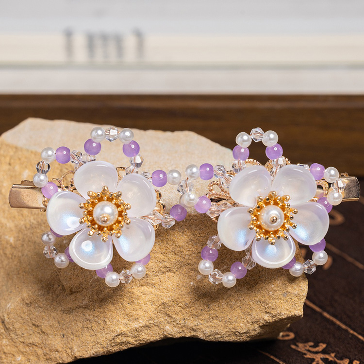 Classic Children Hanfu Hair Clip Purple Floral Hair Accessory