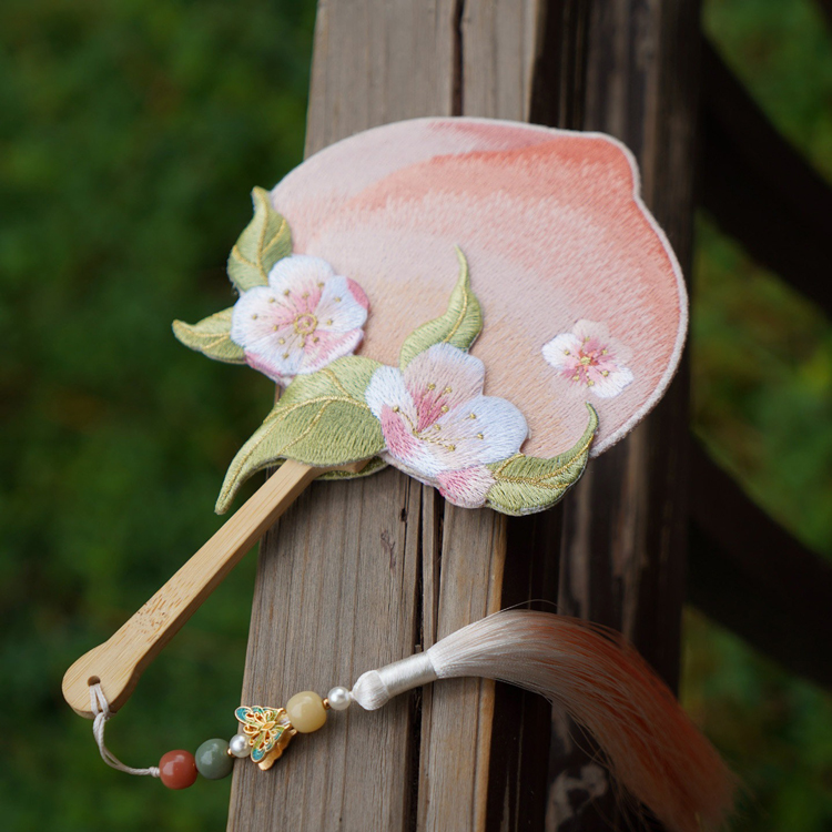 Hanfu Accessories Double-Sided Embroidered Mini Fan Unique Tuanshan Design for Qipao