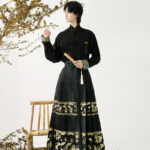 Men Casual Hanfu Ming Dynasty Style Mamian Skirt Modern Stand Collar Shirt
