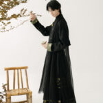Men Casual Hanfu Ming Dynasty Style Mamian Skirt Modern Stand Collar Shirt