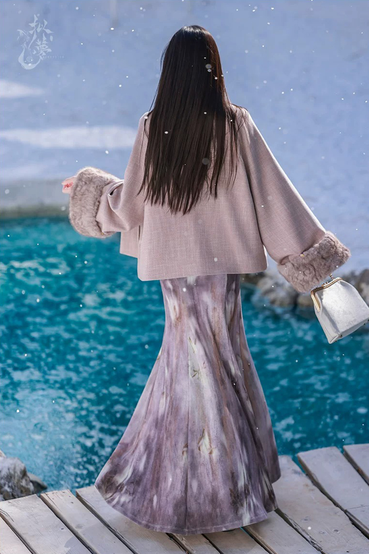 Spring Women Fishtail Skirt Feminine Style Purple Dress