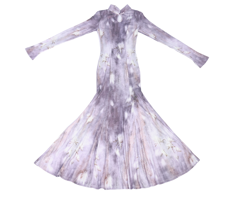 Spring Women Fishtail Skirt Feminine Style Purple Dress