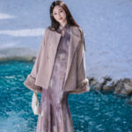 Spring Women Fishtail Skirt Feminine Style Purple Dress
