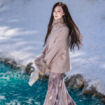Spring Women Fishtail Skirt Feminine Style Purple Dress