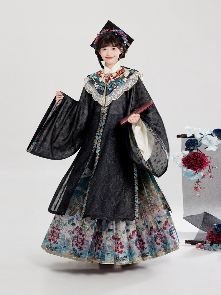 Women Ming Dynasty style Hanfu Scholar's Robe Set with Yujian Mamian Skirt