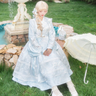 Women Spring Dress Blue Hanfu-Inspired Set