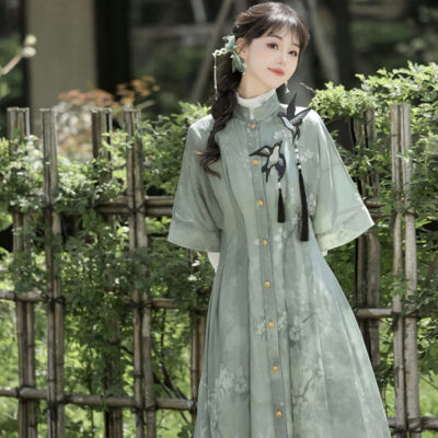 Women Spring Long Fashionable Hanfu Dress with Swallow Motifs