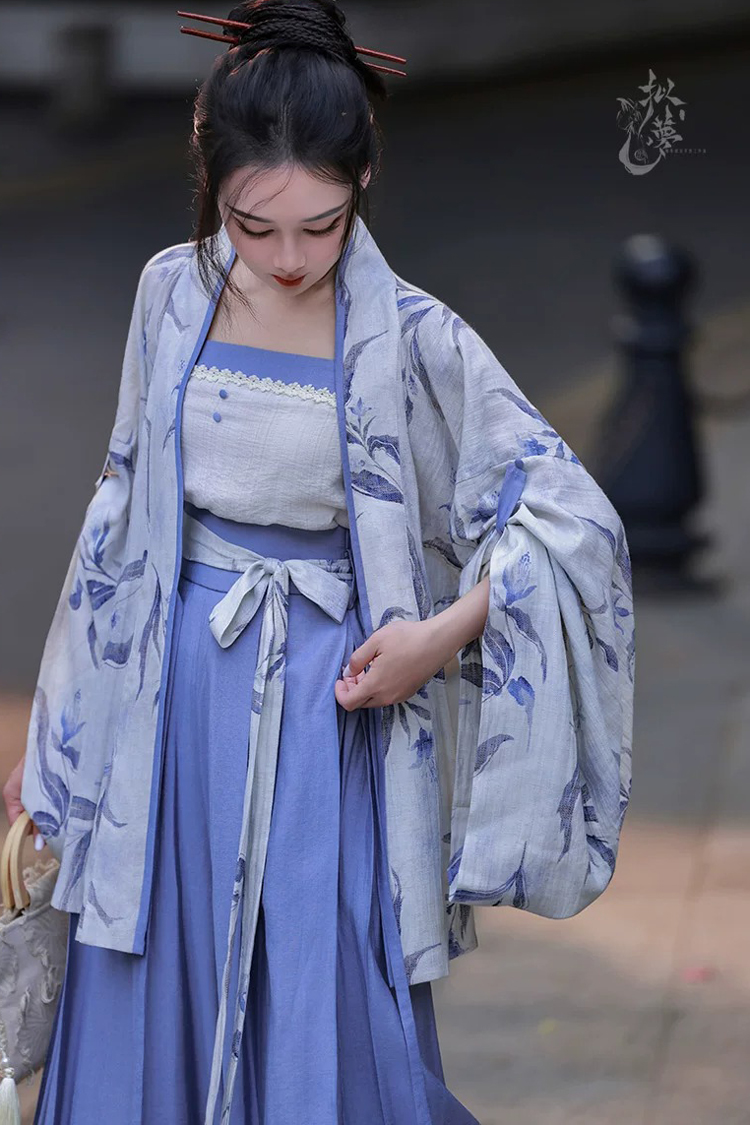 Women Summer Casual Hanfu Song Dynasty-Style Blue Everyday Songku Set