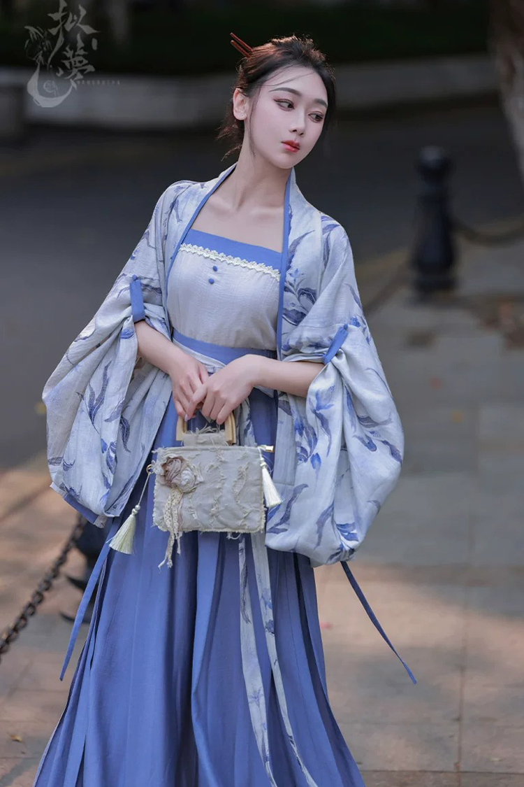 Women Summer Casual Hanfu Song Dynasty-Style Blue Everyday Songku Set