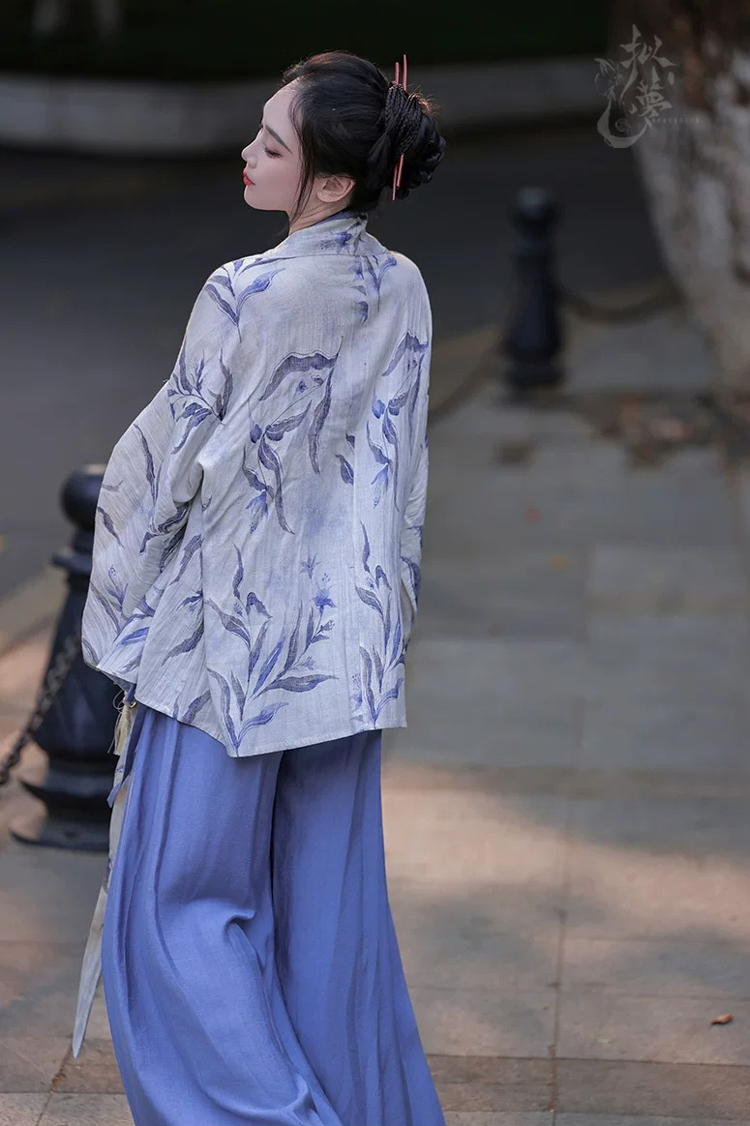 Women Summer Casual Hanfu Song Dynasty-Style Blue Everyday Songku Set