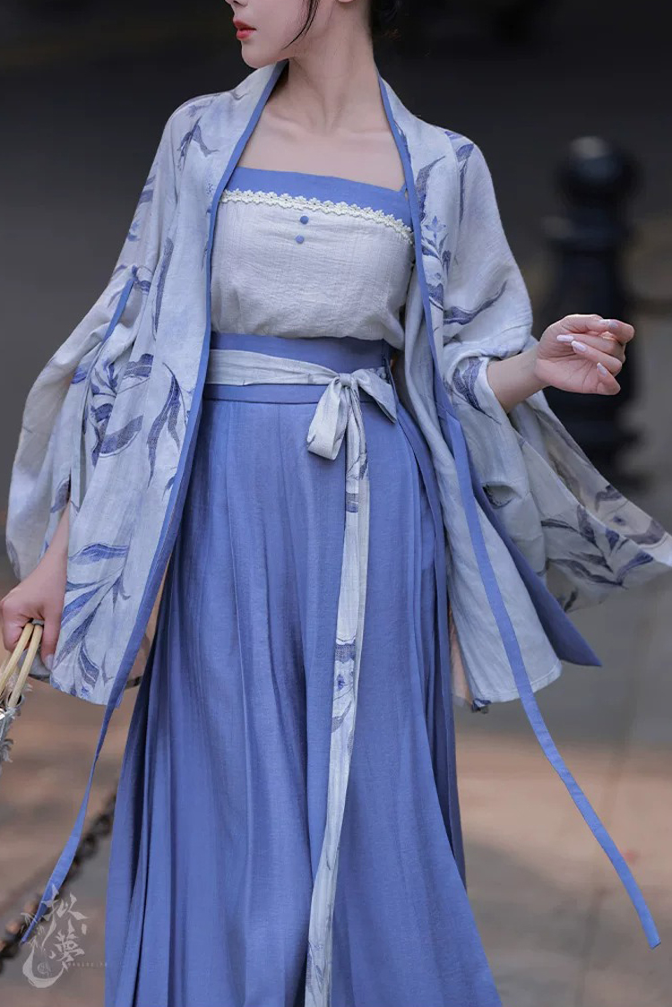 Women Summer Casual Hanfu Song Dynasty-Style Blue Everyday Songku Set