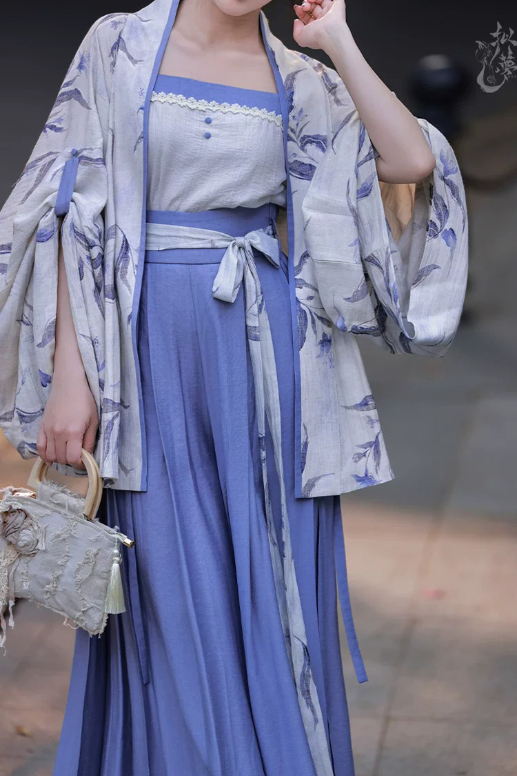 Women Summer Casual Hanfu Song Dynasty-Style Blue Everyday Songku Set