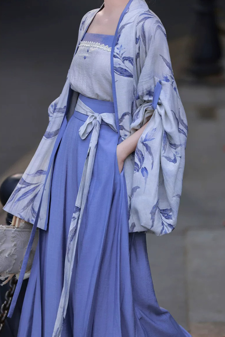 Women Summer Casual Hanfu Song Dynasty-Style Blue Everyday Songku Set