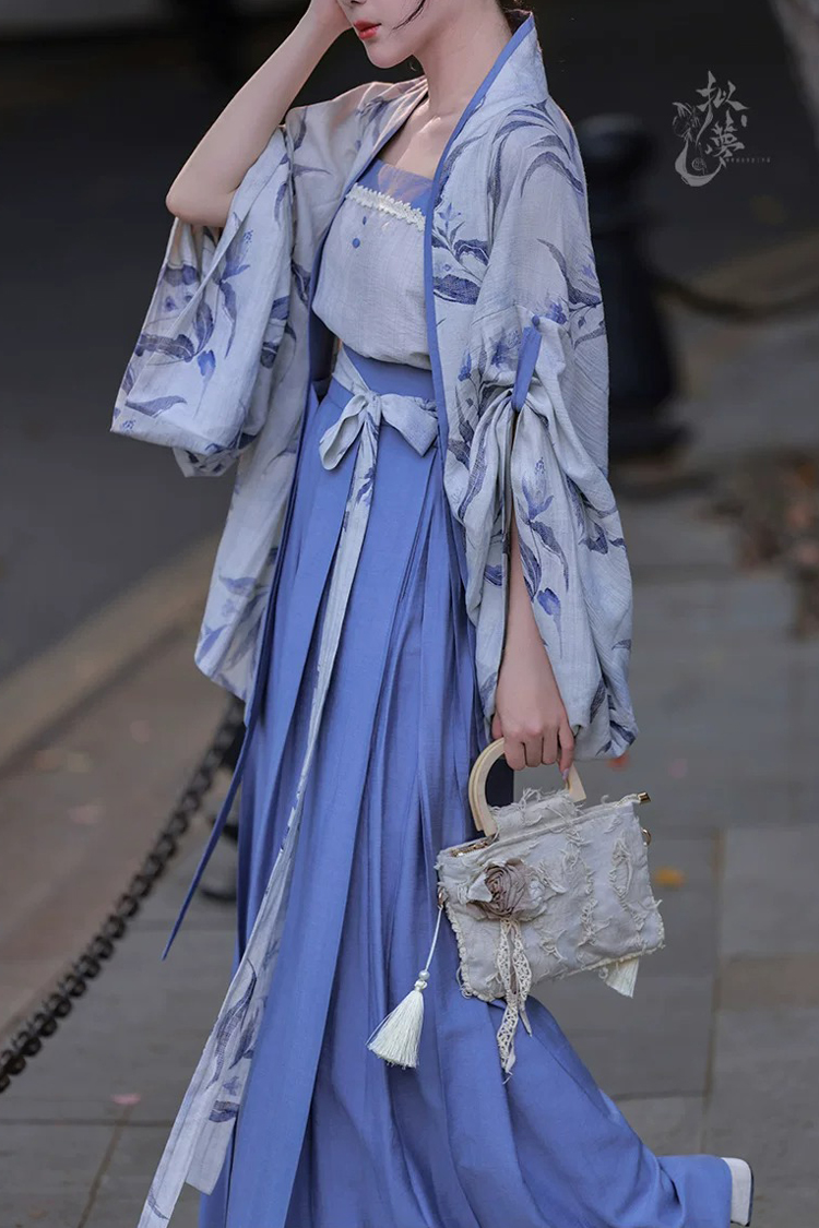 Women Summer Casual Hanfu Song Dynasty-Style Blue Everyday Songku Set