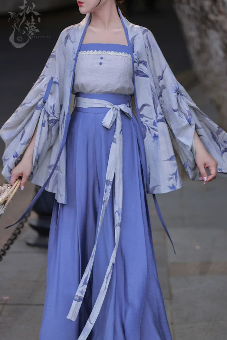 Women Summer Casual Hanfu Song Dynasty-Style Blue Everyday Songku Set