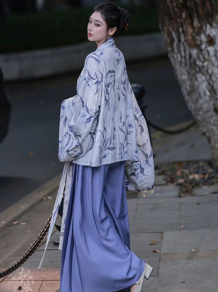 Women Summer Casual Hanfu Song Dynasty-Style Blue Everyday Songku Set
