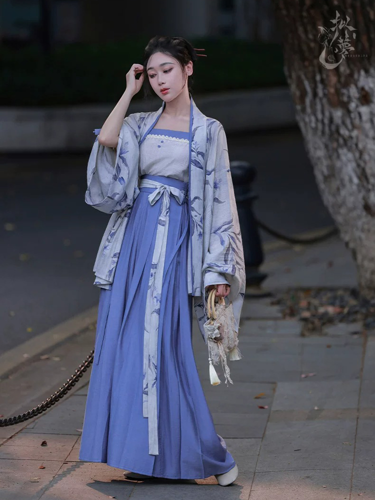 Women Summer Casual Hanfu Song Dynasty-Style Blue Everyday Songku Set