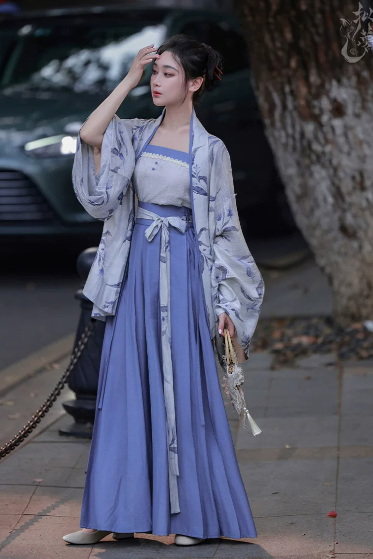 Women Summer Casual Hanfu Song Dynasty-Style Blue Everyday Songku Set